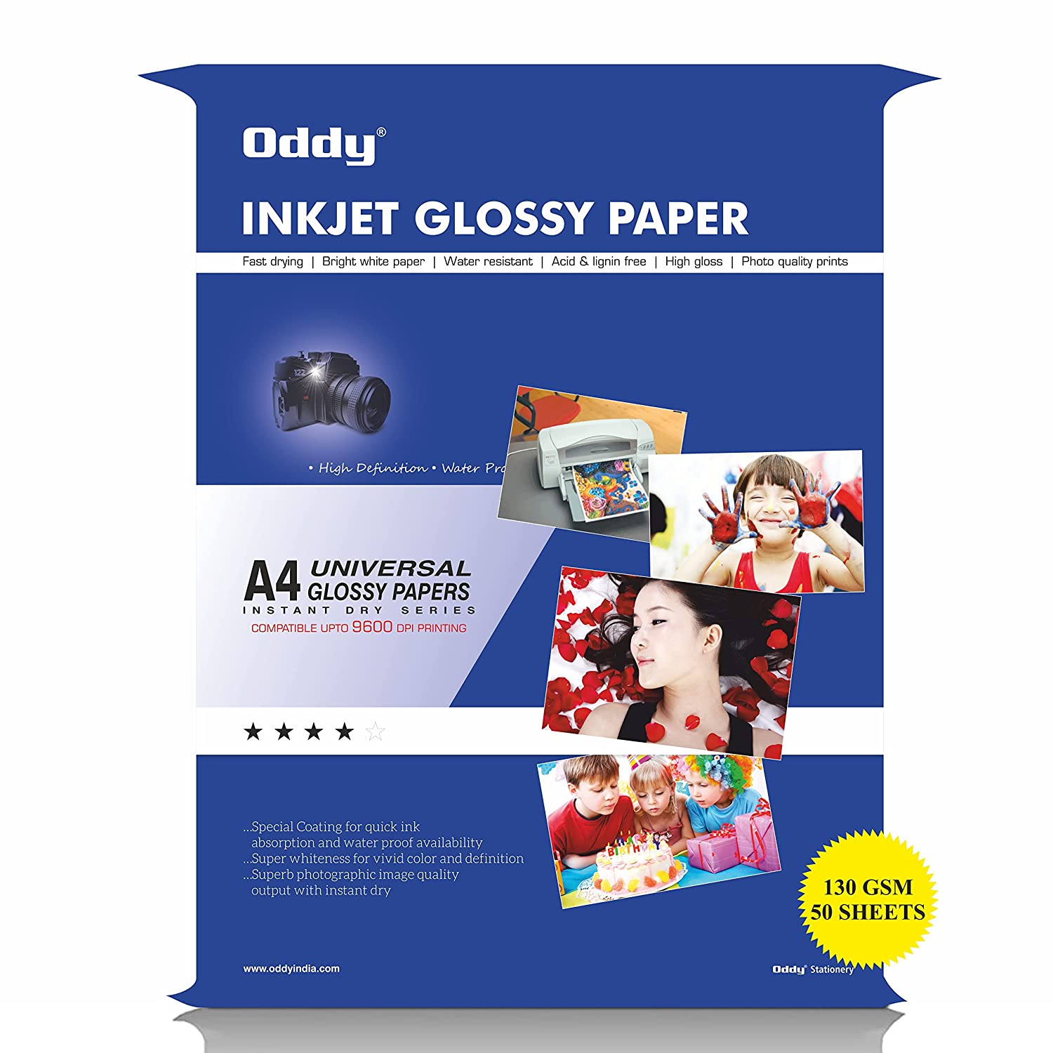 Oddy 130 GSM A4 Size Glossy Photo Paper (50 Sheet)