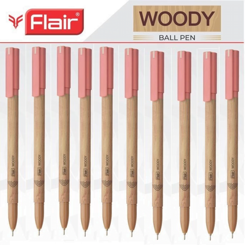 Flair Woody longest writing Ball Pen Pack of 10 (Red)